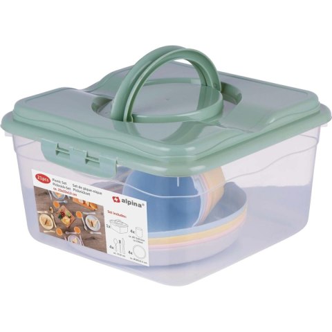 ZESTAW NACZYŃ TURYSTYCZNO PIKNIKOWYCH 21 ELEMENTÓW ALPINA