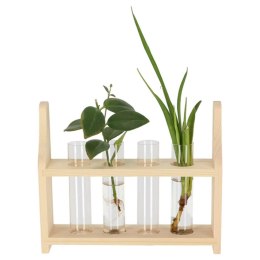 Drewniany stojak z probówkami na kwiaty