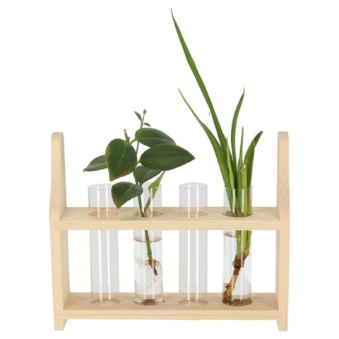 Drewniany stojak z probówkami na kwiaty