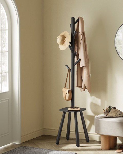 Czarny wieszak na ubrania z półką 170,5 cm