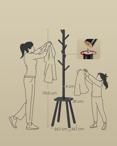 Czarny wieszak na ubrania z półką 170,5 cm