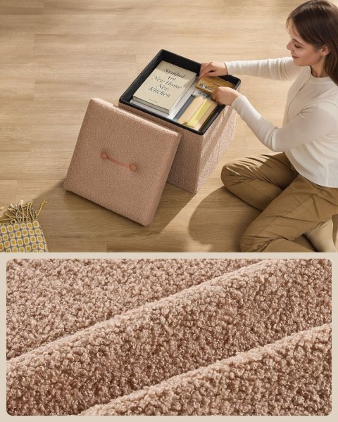 Kwadratowa pufa jasnobrązowa bukla 43 L