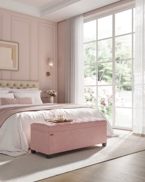 Pufa z ławką na buty 2 w 1 pastelowy róż 103 L