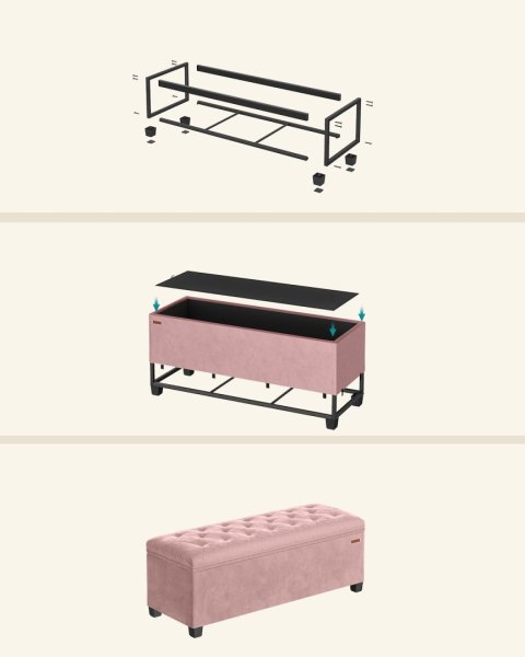 Pufa z ławką na buty 2 w 1 pastelowy róż 103 L