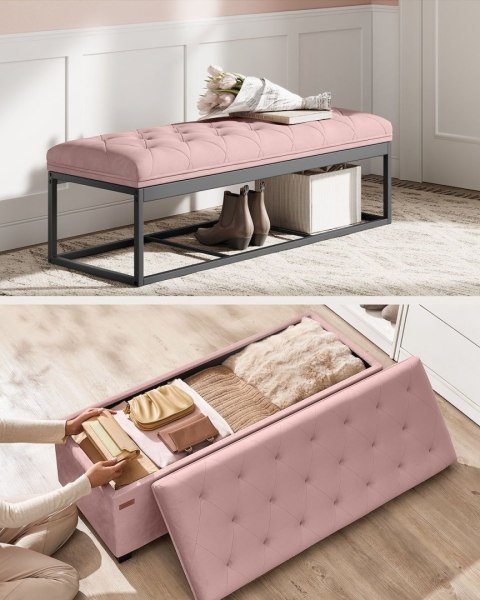 Pufa z ławką na buty 2 w 1 pastelowy róż 103 L