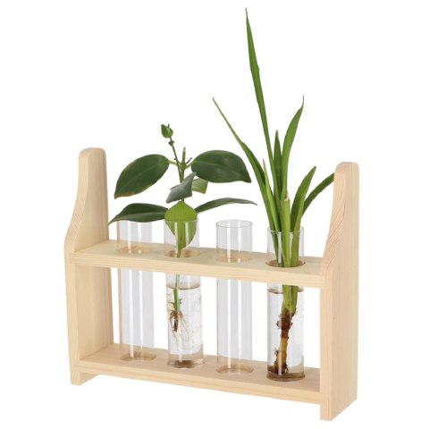 Drewniany stojak z probówkami na kwiaty