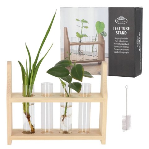 Drewniany stojak z probówkami na kwiaty