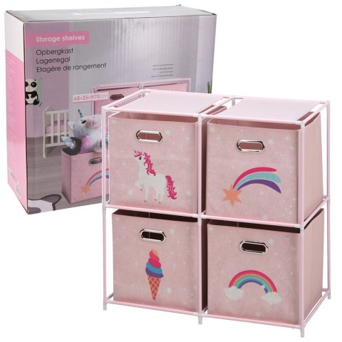 Regał na zabawki z 4 pojemnikami Jednorożec