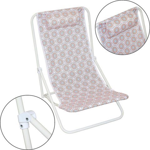 LEŻAK SKŁADANY PLAŻOWY Z ZAGŁÓWKIEM NIEBIESKO POMARAŃCZOWY