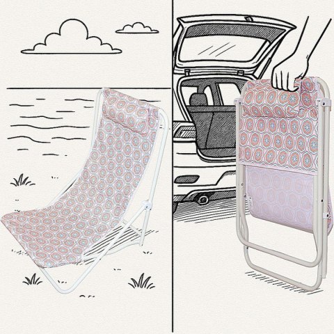 LEŻAK SKŁADANY PLAŻOWY Z ZAGŁÓWKIEM NIEBIESKO POMARAŃCZOWY