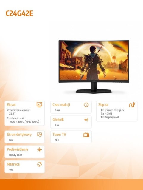 Monitor C24G42E 23.6 cala 180Hz Curved VA HDMIx2 DP