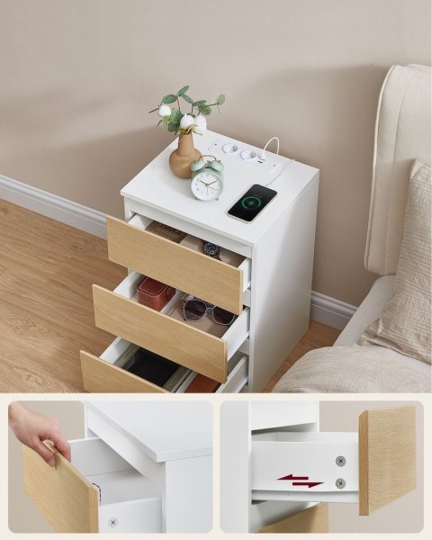 Biało-beżowe stoliki nocne z funkcją ładowania 2 szt.