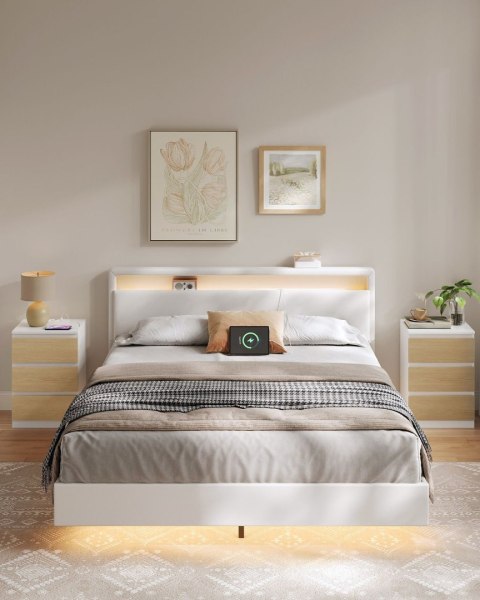 Biało-beżowe stoliki nocne z funkcją ładowania 2 szt.