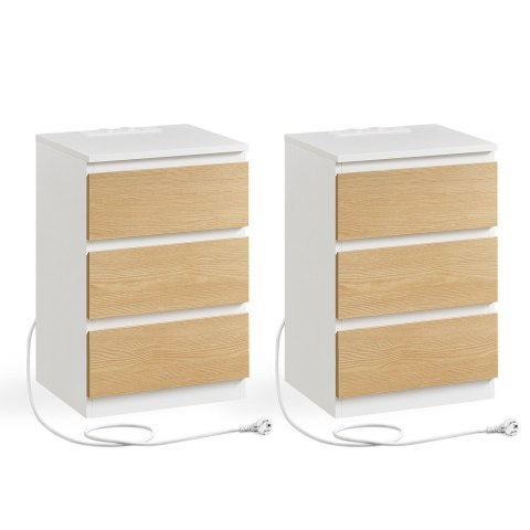 Biało-beżowe stoliki nocne z funkcją ładowania 2 szt.