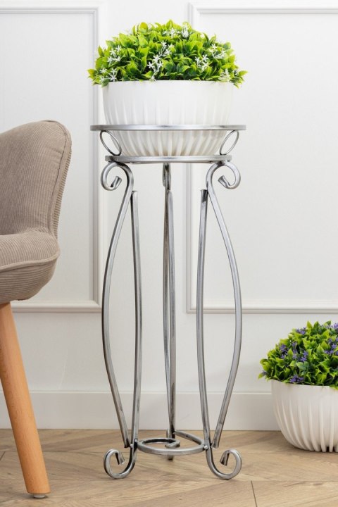 Stabilny metalowy kwietnik srebrny