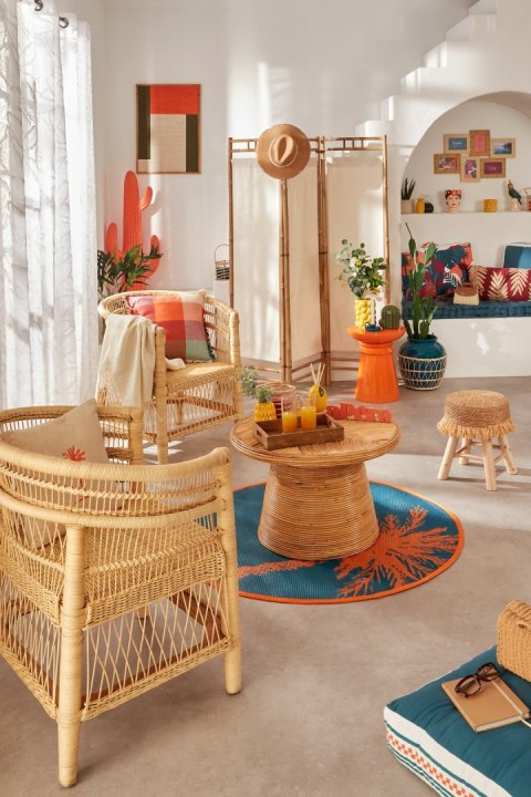 Stolik kawowy z rattanu beżowy Tanae