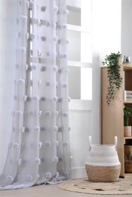 Firana POMPINOU 140x260 pompony srebrna