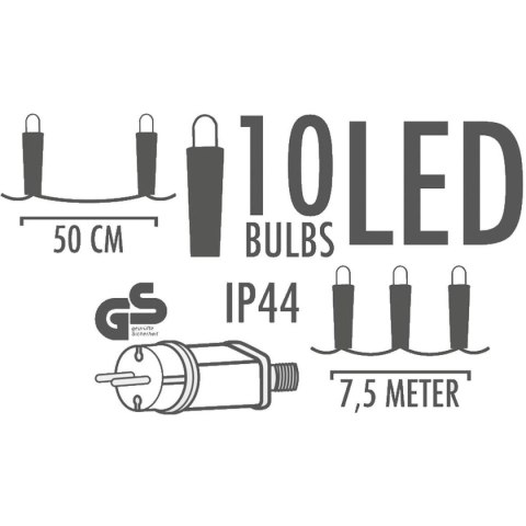 GIRLANDA OGRODOWA PARTY LIGHT 10LED 7,5M