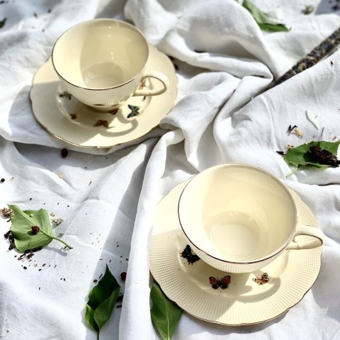 Zestaw 2 filiżanek do espresso Ecru Motylki 125 ml