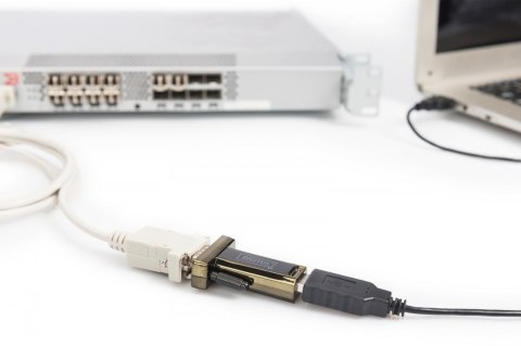 Konwerter / Adapter USB-A 2.0 męski do RS232 (DB9) męski | Chipset Prolific PL2303GT | Mocowanie na śruby | z dodatkowym kablem 
