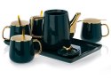 Serwis kawowy Noah Green Gold Kompletwykonany z ceramiki w kolorze zielono-złotym. Zestaw zawiera 4 filiżanki, dzbanek, 4 łyżecz
