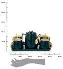 Serwis kawowy Noah Green Gold Kompletwykonany z ceramiki w kolorze zielono-złotym. Zestaw zawiera 4 filiżanki, dzbanek, 4 łyżecz