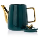 Serwis kawowy Noah Green Gold Kompletwykonany z ceramiki w kolorze zielono-złotym. Zestaw zawiera 4 filiżanki, dzbanek, 4 łyżecz