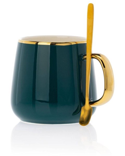 Serwis kawowy Noah Green Gold Kompletwykonany z ceramiki w kolorze zielono-złotym. Zestaw zawiera 4 filiżanki, dzbanek, 4 łyżecz