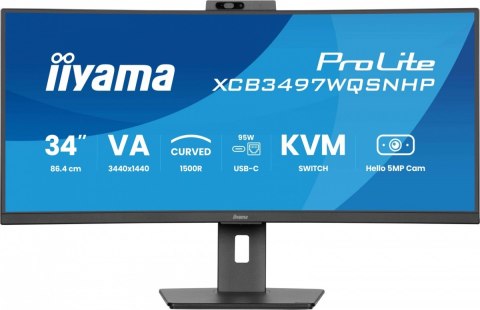 Monitor 34 cale XCB3497WQSNPH-B1,VA,UWQHD,1500R,USB-C Dock 95W, RJ45, KVM,2x5W, kamera 5MP, /5y/