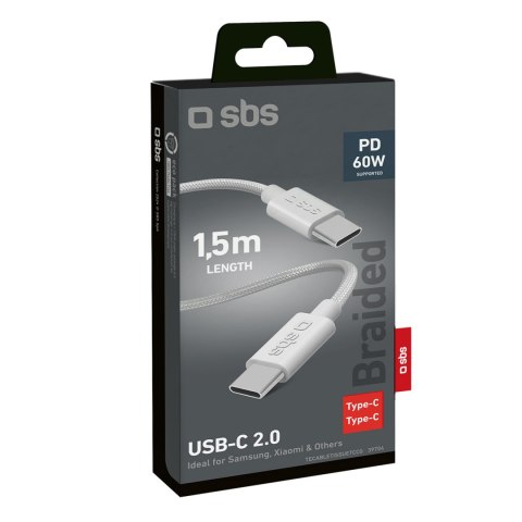 Kabel przewód w oplocie USB-C 60W 1.5m - szary