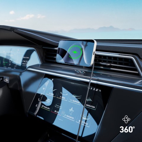 Uchwyt samochodowy na smartfona z ładowarką indukcyjną na kratkę z chłodzeniem - czarny