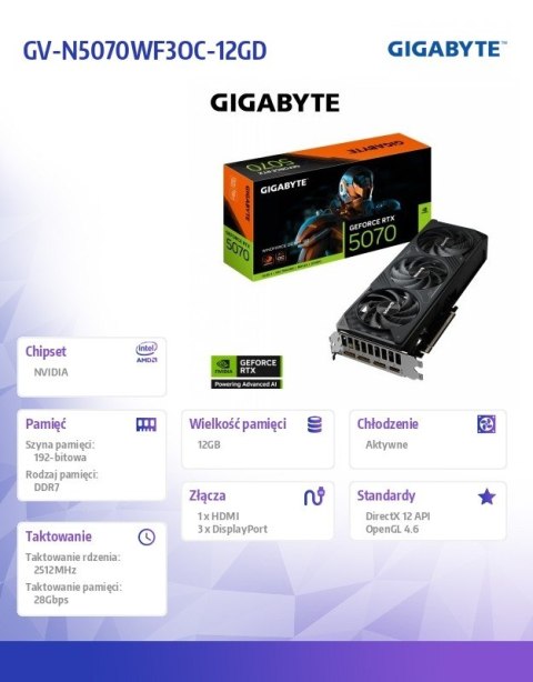 Karta graficzna GeForce RTX 5070 WINDFORCE OC SFF 12G 192BIT 3DP/HDMI