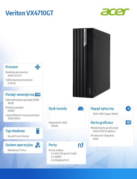 Komputer Veriton VX4710GT i5-13400/16GB/512GB/W11P