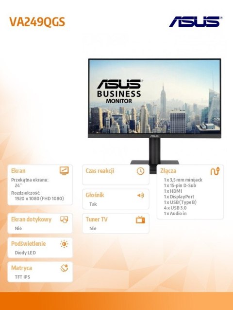 Monitor 23.8 cala VA249QGS FHD IPS 120Hz HDMI DP VGA
