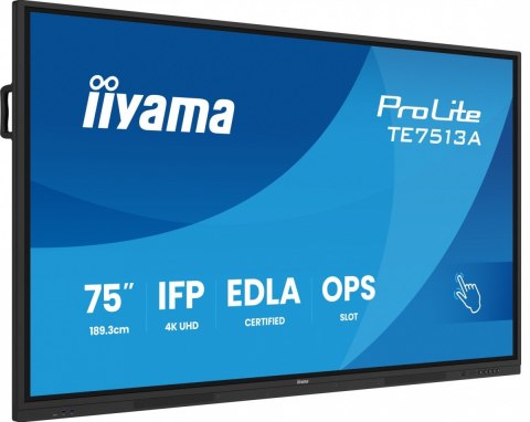 Monitor 75 cali TE7513A-B1AG INFRARED, 40pkt, IPS, 4K, 7H, 450cd/m2, WiFi, USB, ANDROID 14, Google EDLA, 2x20W, uchwyt ścienny