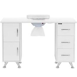 Biurko kosmetyczne do manicure z pochłaniaczem 3 szuflady 2 szafki - biało srebrne