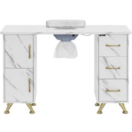 Biurko kosmetyczne do manicure z pochłaniaczem 3 szuflady 2 szafki - marmurowo złote