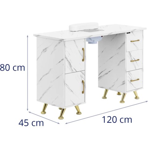 Biurko kosmetyczne do manicure z pochłaniaczem 3 szuflady 2 szafki - marmurowo złote