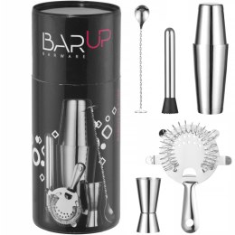Zestaw barmański w tubie shaker jigger sitko muddler łyżka - srebrny