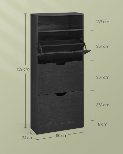 Czarna szafka na buty z 3 drzwiczkami