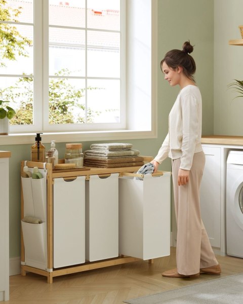 Bambusowy kosz na pranie komory 3 x 50 L