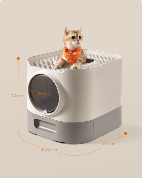 Beżowa kuweta z pokrywą i wysuwaną tacą