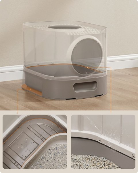 Beżowa kuweta z pokrywą i wysuwaną tacą