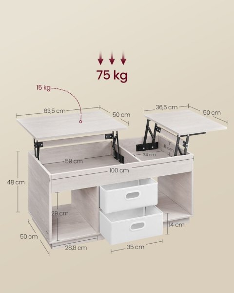 Beżowy stolik kawowy z rozkładanym blatem