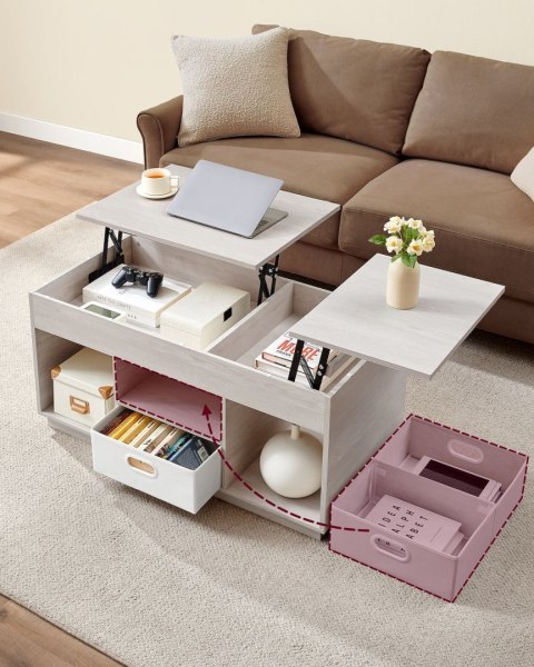 Beżowy stolik kawowy z rozkładanym blatem