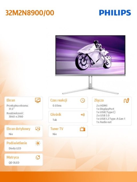 Monitor 32M2N8900 31.5 cala QD-OLED 240Hz 4K HDMIx2 HAS