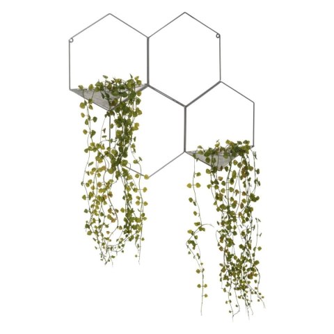 Roślina sztuczna zwisająca szary stelaż Nowoczesna kształt heksagonu, kwiaty wykonane z wysokiej jakości tworzywa sztucznego, me