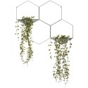 Roślina sztuczna zwisająca szary stelaż Nowoczesna kształt heksagonu, kwiaty wykonane z wysokiej jakości tworzywa sztucznego, me