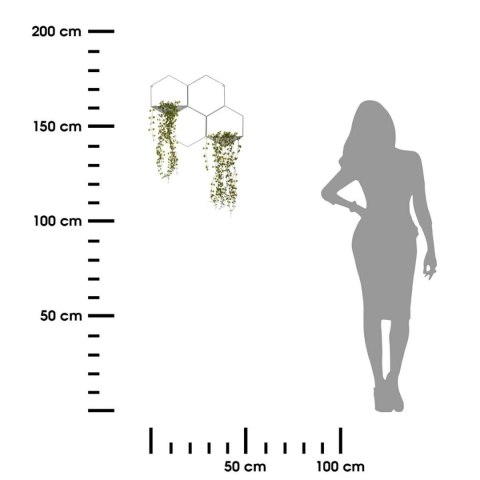 Roślina sztuczna zwisająca szary stelaż Nowoczesna kształt heksagonu, kwiaty wykonane z wysokiej jakości tworzywa sztucznego, me