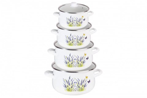 Zestaw garnków 8 elementów Emalia Lawenda DO-5005